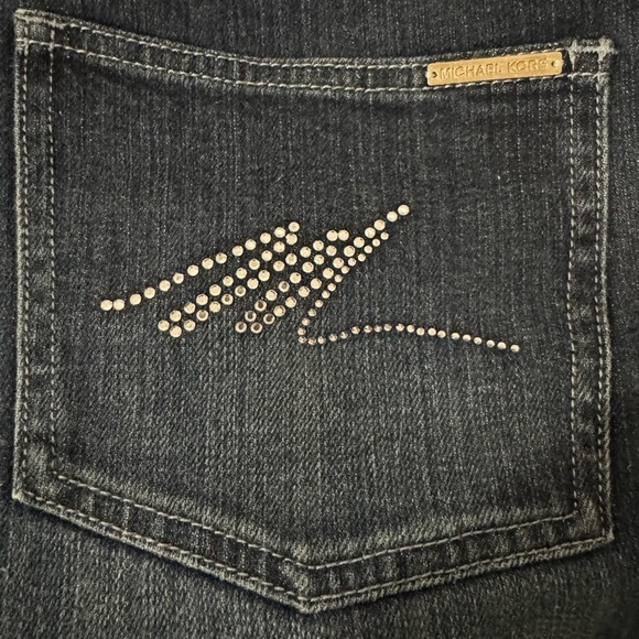 Michael Kors Bootcut Jeans Women's size 10 Dark Wash Blue Stretch Rhinestone - Picture 7 of 10
